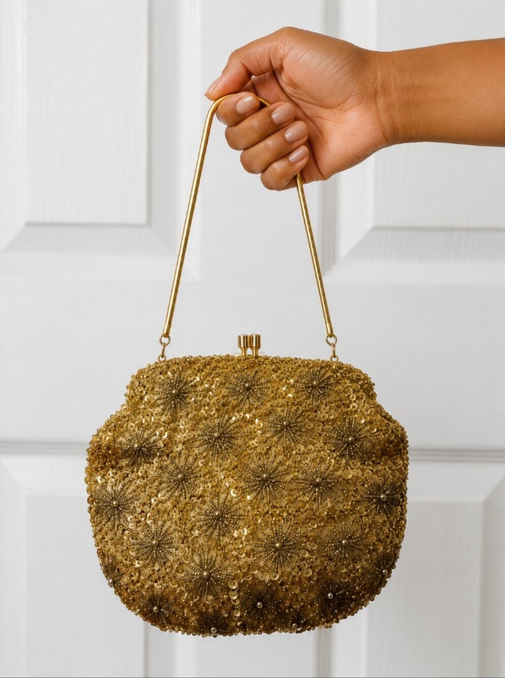 Genie Vintage Golden Sunbursts Swiss Dot Beaded Satin Beautiful Evening Bag